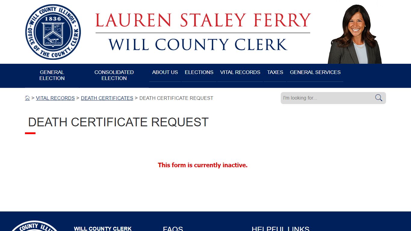 DEATH CERTIFICATE REQUEST - Will County, IL Elections