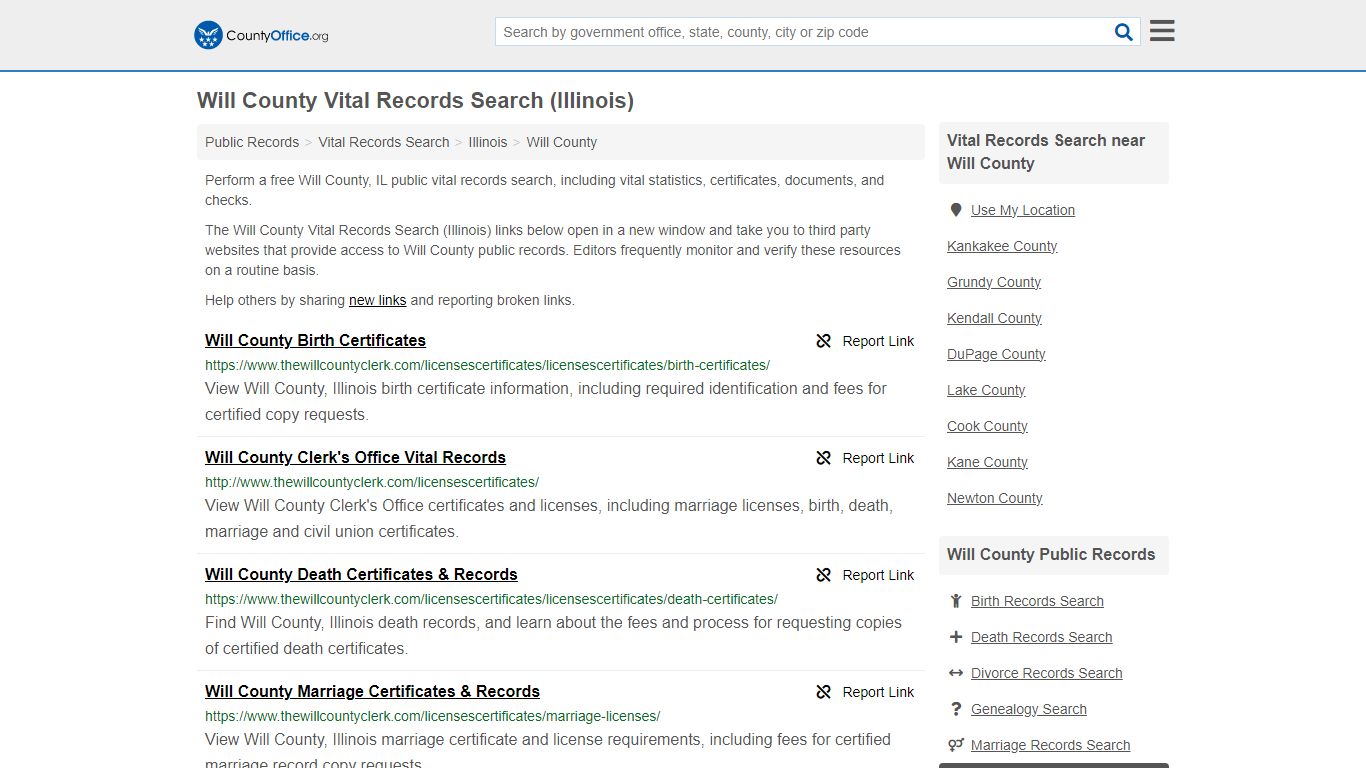 Vital Records Search - Will County, IL (Birth, Death, Marriage ...
